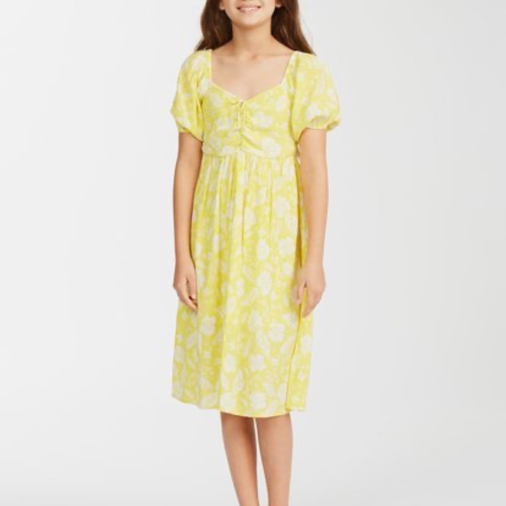 Billabong Yellow and White Floral Puff-Sleeve Dress for Kids